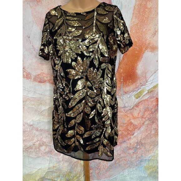 Anthropologie Maeve Short-Sleeve Sheer Embellished Mini Dress - Picture 6 of 8
